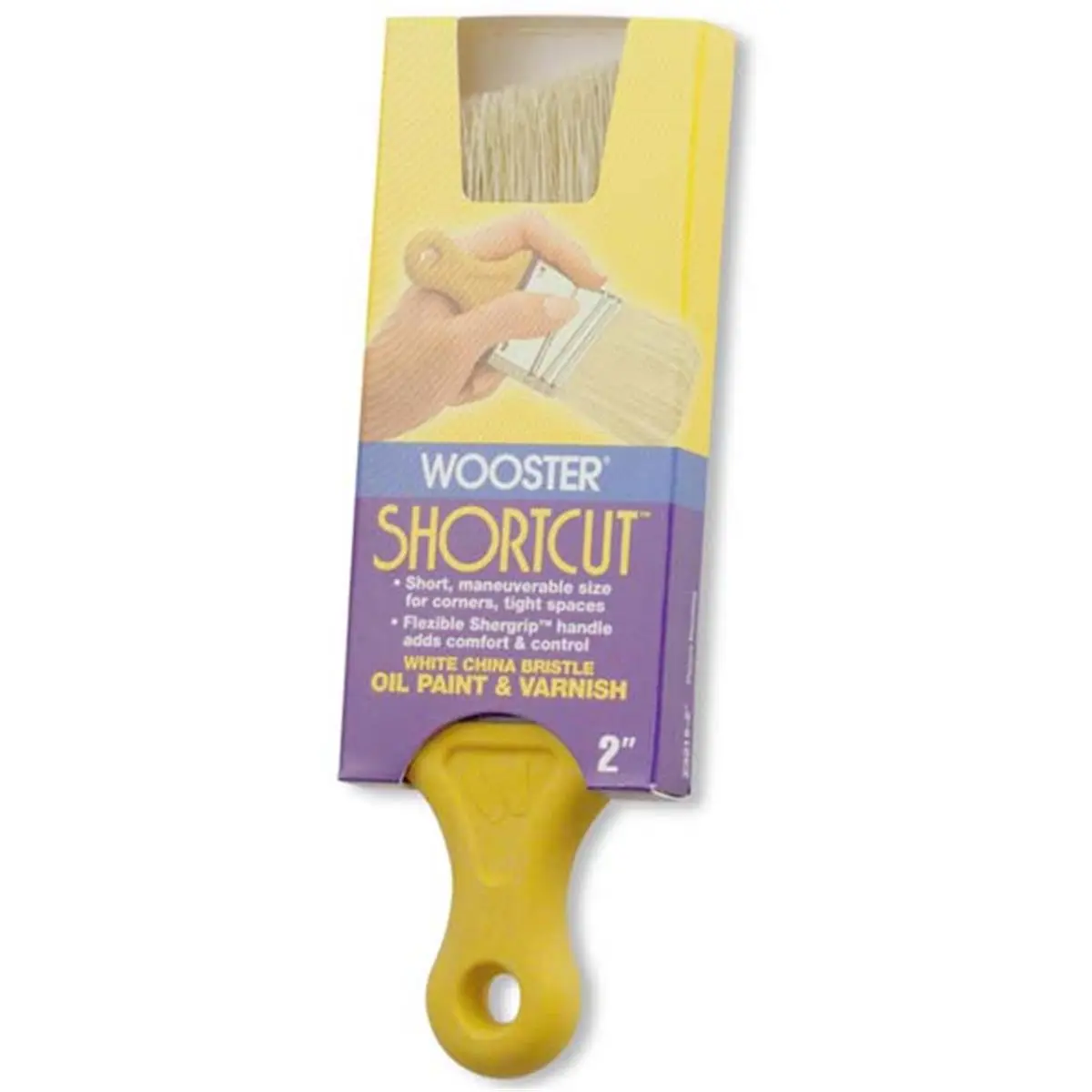 Wooster Shortcut Angle Sash Brush, 2.25 in., Synthetic Bristles and Brass-Plated Steel Ferrule, Flexible Grip for Maneuverability in Tight Spaces, B3215-2 Carded Pack