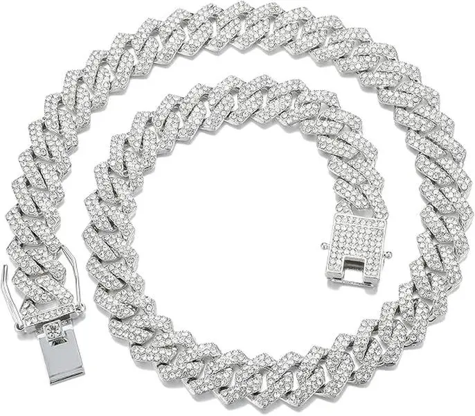 Mens and Womens Miami Cuban Link Chain Necklace 12mm Diamond Prong Cuban Chain 18/20/24inch Length Hip Hop Jewely