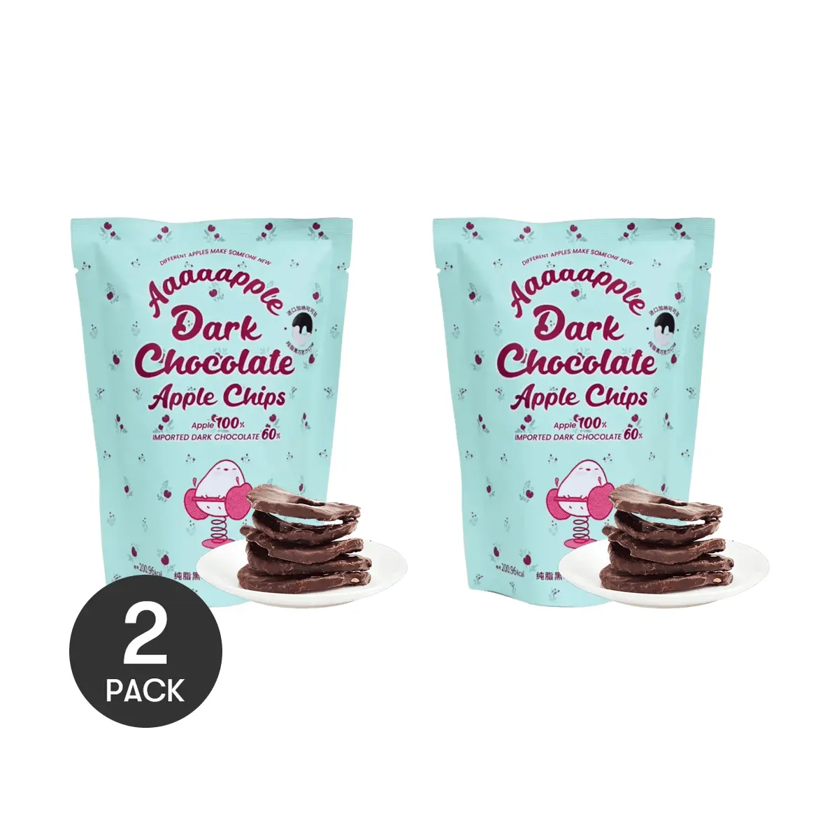 2 Pack Aaaaapple Dark Chocolate Apple Crisps 1.41 oz Each - Pure Cocoa Butter Coated Dried Apple Slices, Healthy Snack