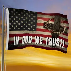 1 Pack, 1 Side "Faith in God" Christian Garden Flag 3X5FT, American Patriotic Cross Banner, Suitable for Church Activities And National Faith Festivals Outdoor Decoration, Random Color Metal Ring Holes. Single-Sided Printing