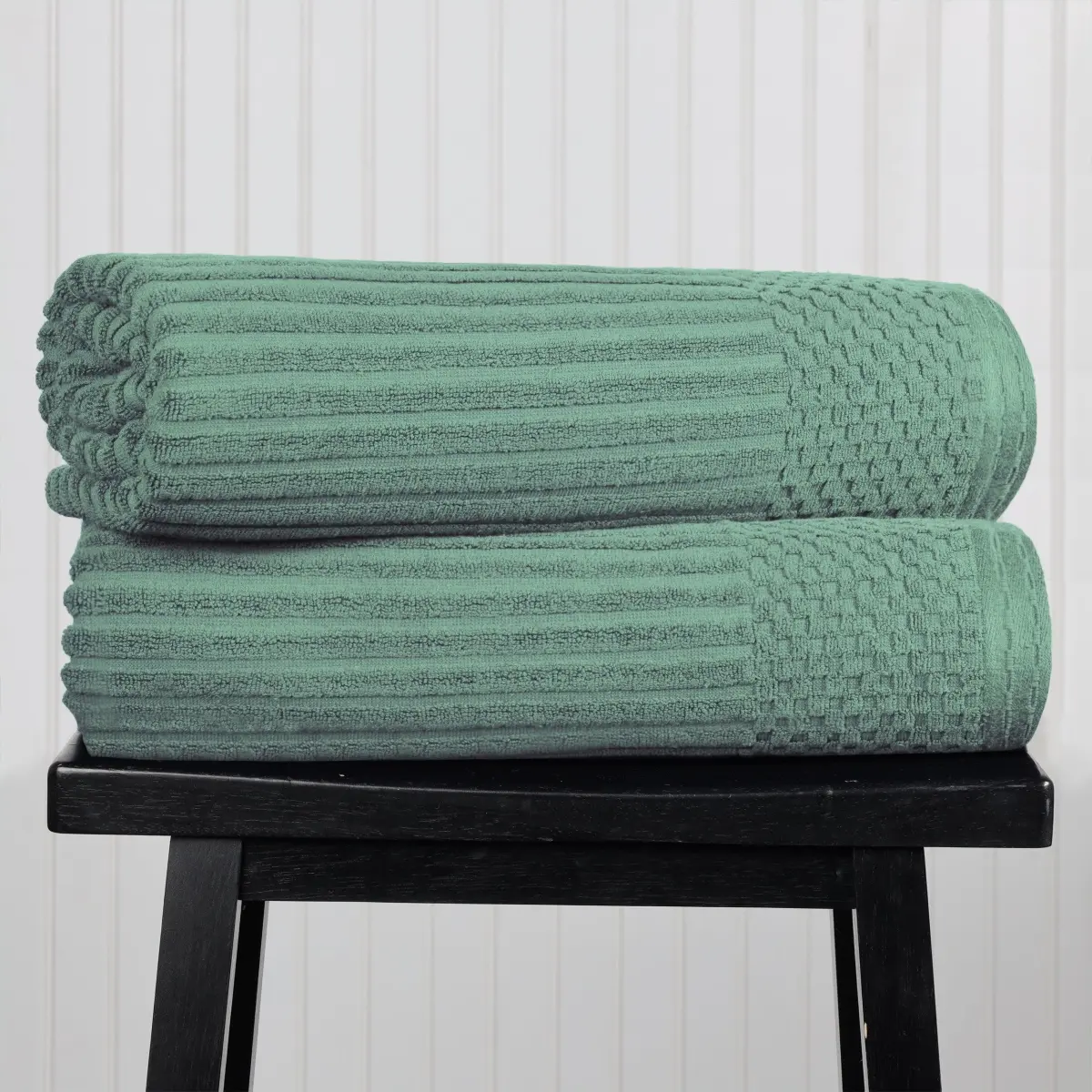 Home City SOHO BSHEET BA Bordered Ribbed Textured Cotton Bath Sheet Set - Luxuriously Soft, Super Soft Cotton, Ultra-Absorbent, Unscented (34x64 in, Basil), Border, Luxuriously Soft Bath Towels