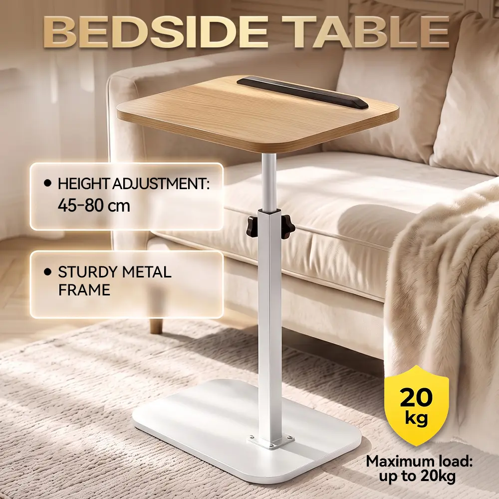 Height-Adjustable C-Shaped Side Table with Swivel Tray - Heavy Steel Frame, Non-Slip Base, Ideal for Sofa, Bed Use, Height Adjust
