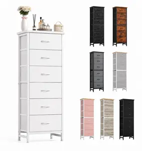 Tall Storage Dresser with 6 Fabric Drawers Metal Frame with Cross Support Rods Anti-Tip Wood Top for Bedroom Office and Small Spaces