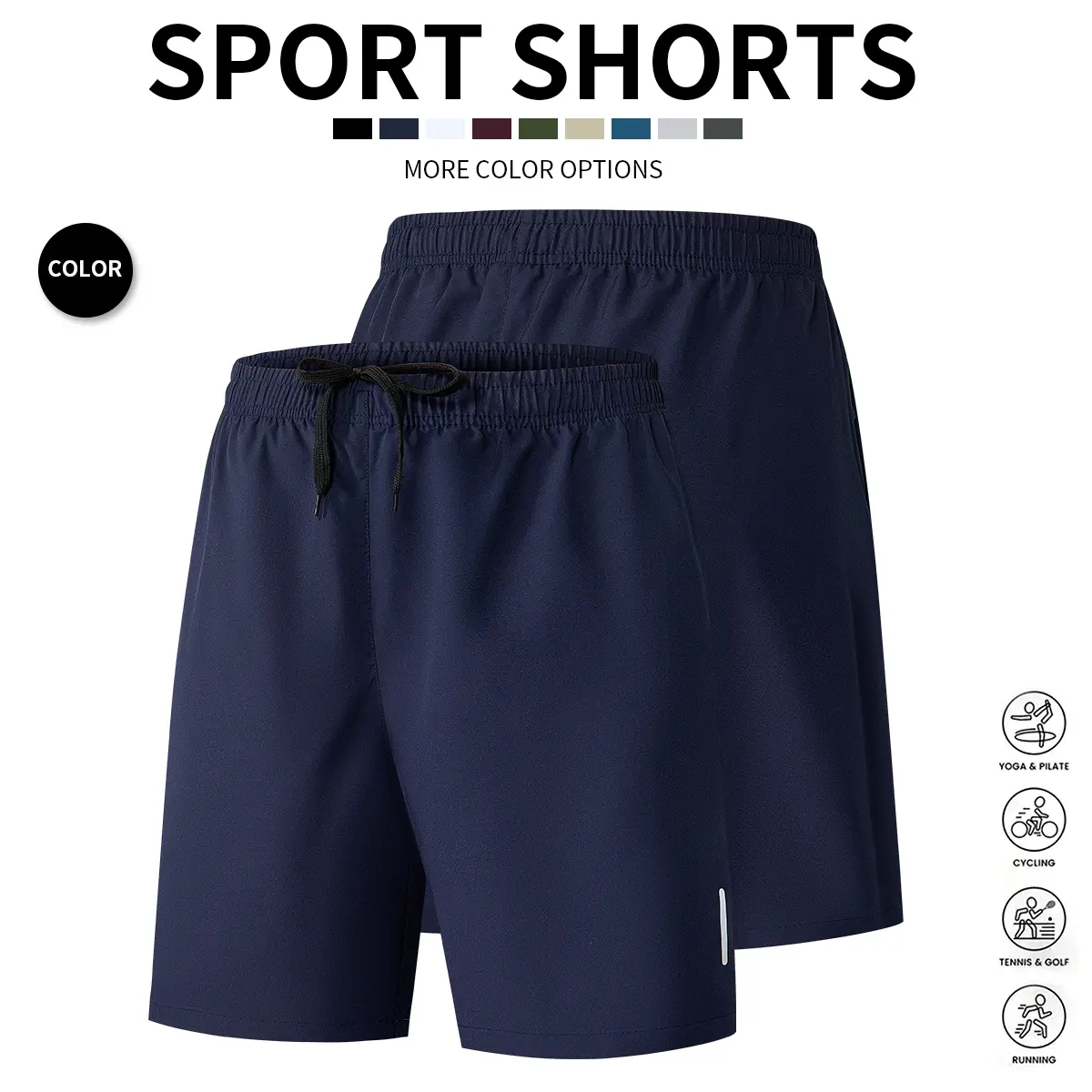 Men's Athletic Shorts - Unisex Washable Patterned Sporty Medium-Length Shorts with Reflective Geometric Side Prints, Drawstring Waistband, Side Zipper for Summer Workouts, Running, Washable Men's Shorts