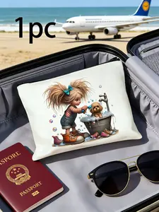 Portable Makeup Bag with Girl Pattern, Travel Essential, Wedding Gift, Bridal Shower Present, Bathroom Storage, Jewelry Organizer