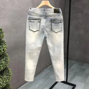 Spring and Autumn Ripped Jeans Men's Slim-fitting Small Feet Light-colored Summer Pants New Designer Kpop Men's Thin Trousers