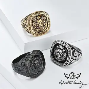 European and American retro-style bold statement titanium steel ring featuring a lion head design; suitable for men and women; auspicious—ideal for anniversaries, birthdays, and everyday wear.