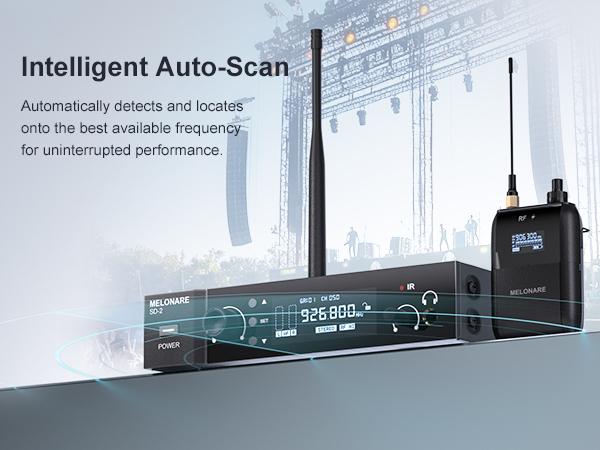 Wireless in-Ear Monitor System, Auto Scan IEM System Stereo w/Bodypack Receiver & Earphones, 50 Tunable Frequencies 164ft Range, in Ear Monitors for Musicians, Bands, Studio (SD-2-1R)