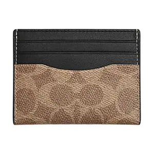 Coach Classic Monogram Cardholder for Women – Tan and Black Faux Leather and Genuine Leather