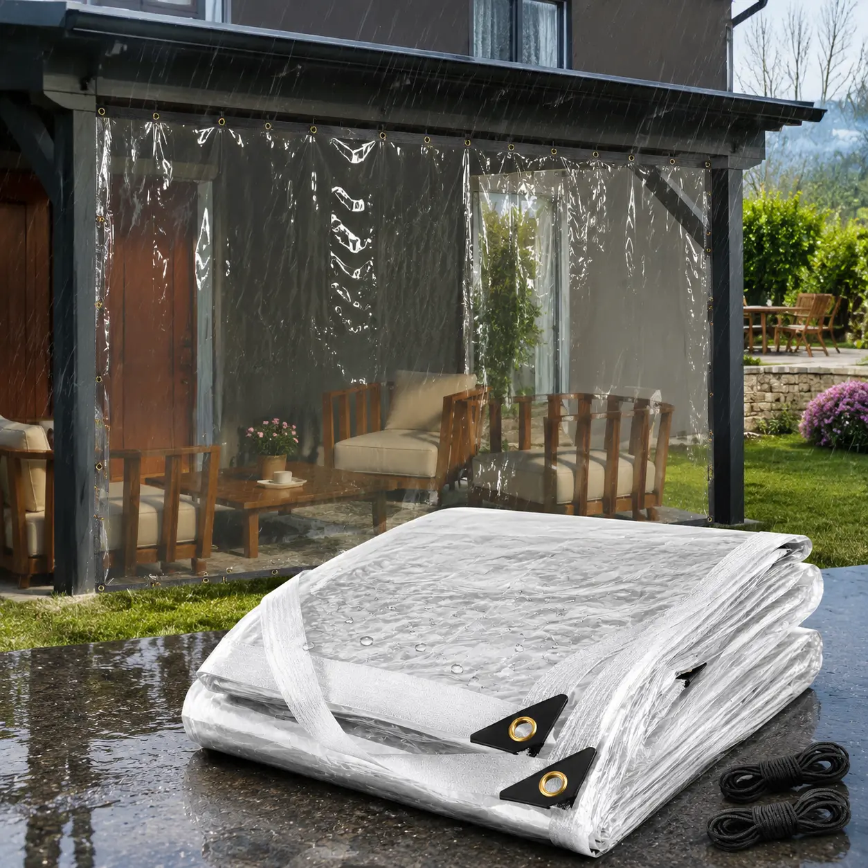 10x13FT Clear Waterproof PE Tarp, TransparentOutdoor Cover with Metal Grommets,Protective Tarp for Patio, Greenhouse, Porch,Garden and Outdoor Use sohochic