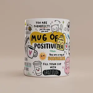 Positivi-Tea Motivational Mug, Positive Quote Coffee Cup, Daily Affirmation Self Care Mug
