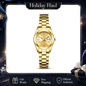 LIEBIG Women's Analog Alloy Classical Fashionable Mini Quartz Watch - 25.5mm Round Face, Stainless Steel Bracelet (Bracelets for Women), 30M-50M Waterproof, Elegant Casual Wristwatch (Gold/Silver/Blue), Alloy Quartz Watches