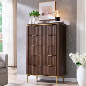 REDLEMON 5-Drawer Dressing Table with Grooved Handles   Modern Chest of Drawers   Storage Cabinet   Marble Top   Ideal for Bedroom, Living Room, Hallway, Entryway