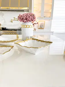 White and Gold Square Salad Bowl
