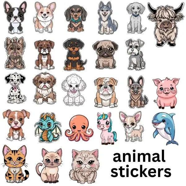 3-Inch Waterproof Cute Mini Playful Cartoon Animal Vinyl Stickers, Decorative Junk Journal Stickers for Dog Lovers, Cute Stickers, Mini Stickers