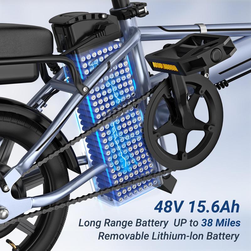Adult Electric Bike 48V 10.4/15.6Ah Folding 750W 27/40 Miles Range Dual Seats Smart APP Control