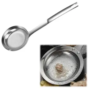 Professional Stainless Steel Filter Scoop | Ultra-Fine Mesh Oil Skimmer & Fat Strainer Spoon | Ergonomic Handle | Food-Grade, Dishwasher Safe | Kitchen Use
