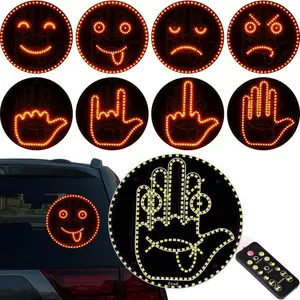 Funny Dynamic Emoji Gesture Car LED Light - Remote Control Battery-Powered Auto Decor, Rear Safety Warning & Ambient Lighting, Collision Prevention Accessory