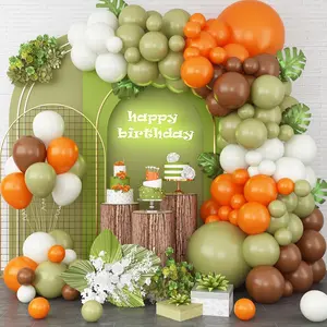 Sage Green and Orange Balloon Archway, Green-Orange-Brown-White Balloon Garland, Dinosaur Balloon Archway, Jungle Adventure Wild Forest Theme Birthday Party, Baby Christening, Wedding Celebration Decorations