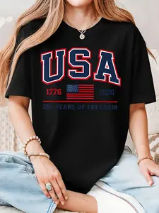 American 250 Years Independence USA Patriotic 1776 2026 Novelty Women'S Casual Short Sleeve T-Shirt Perfect for Spring & Summer Ladies T Shirts