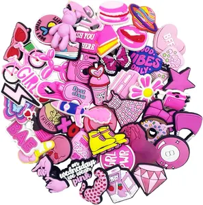 35/50 PCS Pink Preppy Shoe Decoration Charms for Kids Girls Women Cute Cartoon Shoe Charm Fit For Bracelet Wristband Clog Decoration Party Favors