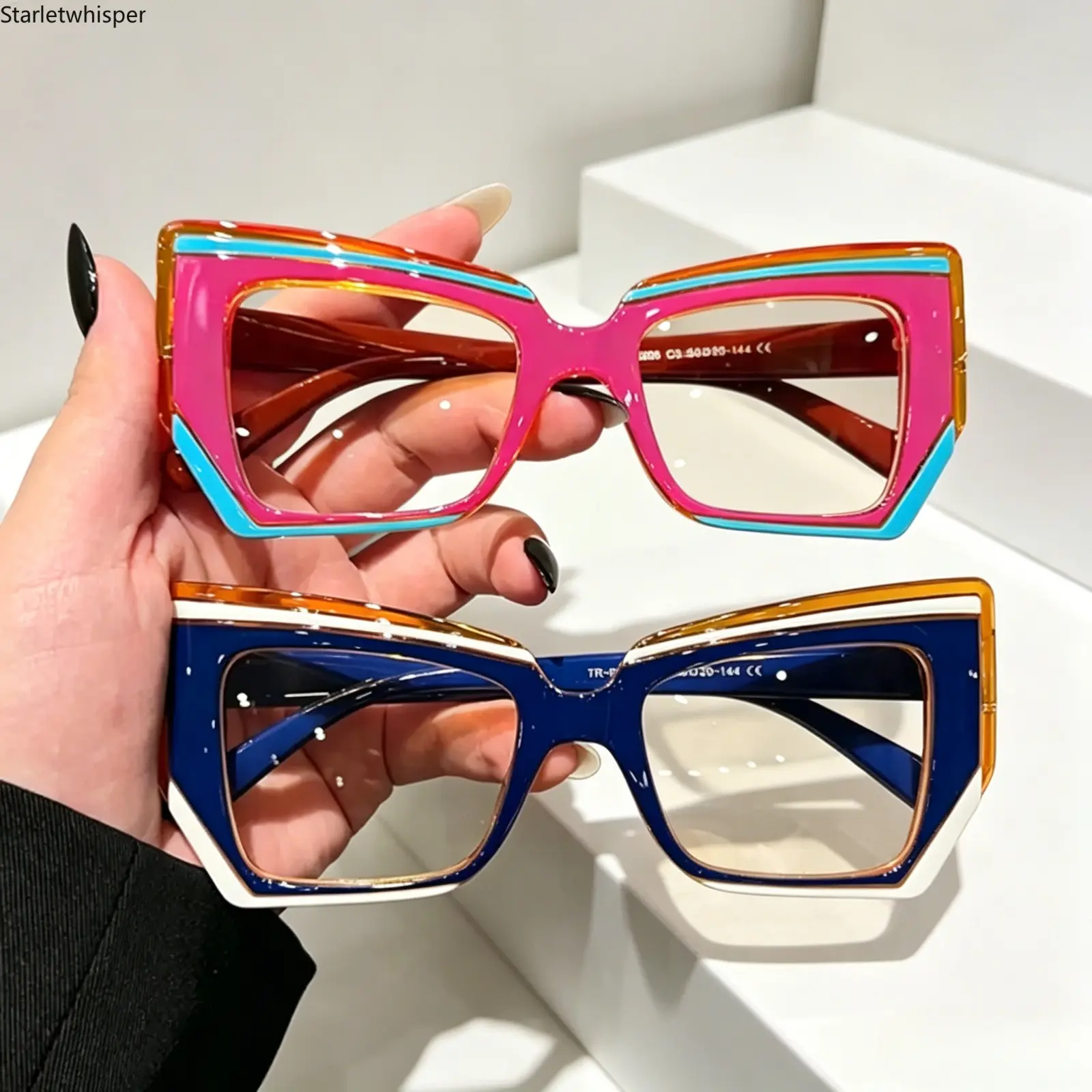 2pc French Vintage Oil Painting Style Cat Eye Glasses, Large Frame Artistic Aesthetic Design, Maximalist Fashion Eyewear, Anti-Blue Light Comfort for Daily Wear