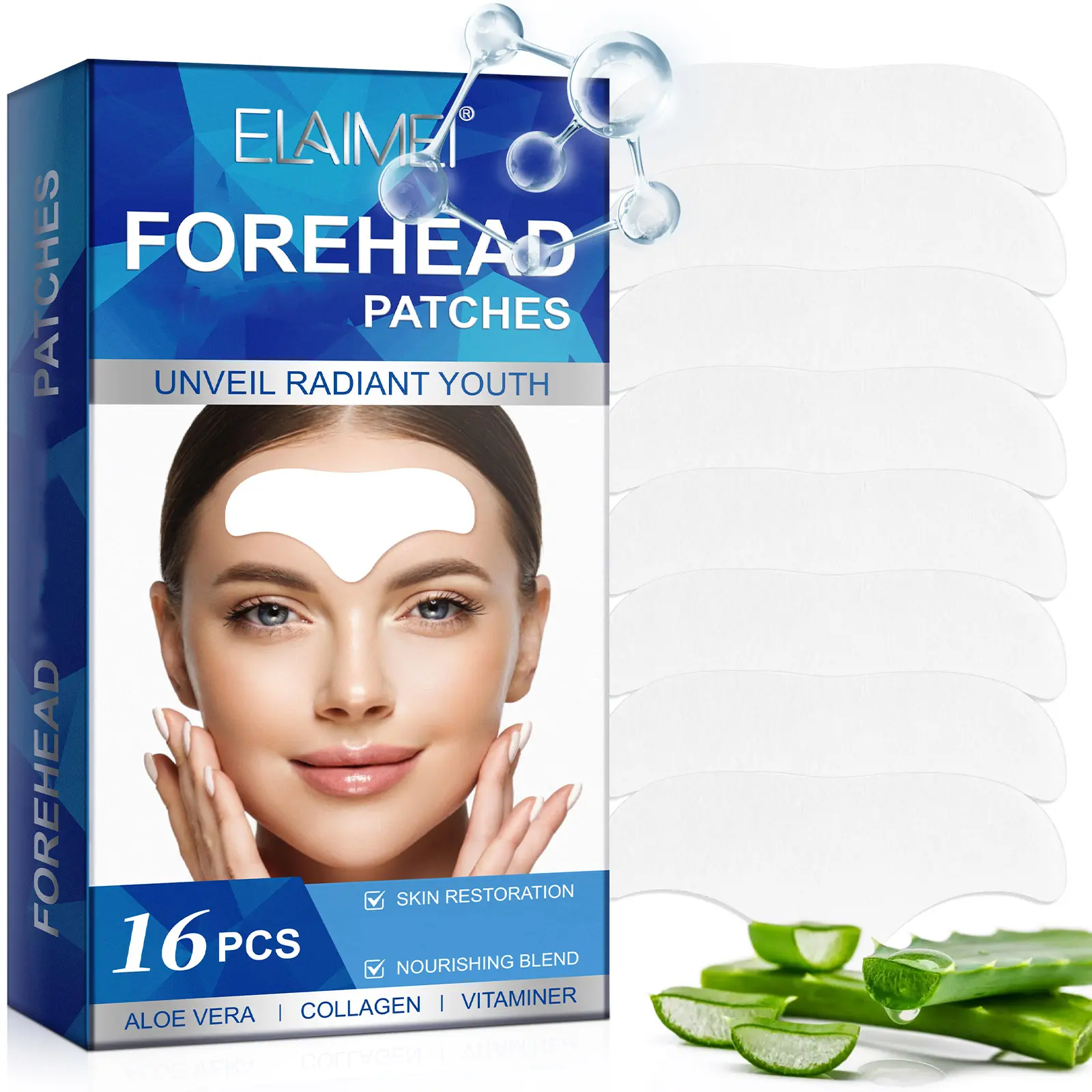 ELAIMEI Forehead patches 16 PCS with Aloe, Collagen, Vitamin E