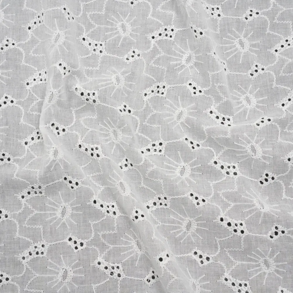 Embroidered Eyelet Cotton Voile - White Cloud Flowers - Naomi Collection