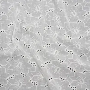 Embroidered Eyelet Cotton Voile - White Cloud Flowers - Naomi Collection