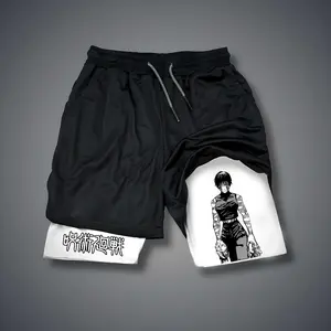 Jujutsu Kaisen Double-Layer Sports Shorts Graphic Shorts Black Shorts Camo Shorts Streetwear Shorts Men Outfits Men Short Shorts Vacation Outfits Shorts