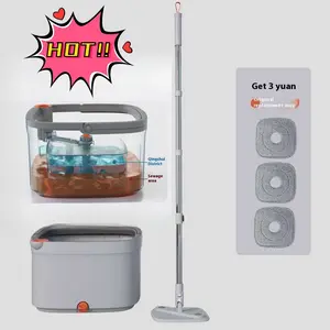 Square Spinning Mop and Bucket Set, with Dirty&Clean Water Separation System,Self Wringing 360° Rotating Mop-Head With Turbo Flushing Bucket, Suitable for Hardwood Tile Marble Floors, House Cleaning tools after the party, Christmas and  New Year gifts