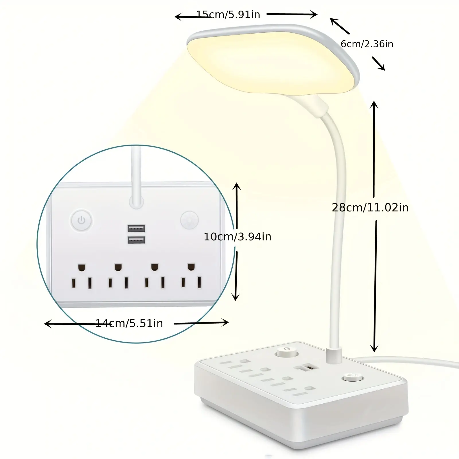 LED Desk Lamp, Desk Light with 2 USB Charging Port and 4 AC Power Outlet, 3 Lighting Modes, Adjustable Gooseneck, Eye-Caring Home Office Foldable Table Lamp