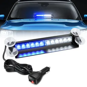 Nilight 12LED Traffic  Strobe Light Bar Blue White    Safety Dash Front/Rear Windshield Flashing Lights for Cars Trucks Police Firefighter Plow Construction s