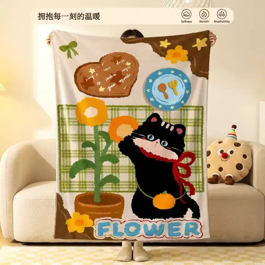 Customized All-Seasons Cotton Cat Flannel Blanket - Personalized, Machine-Washable, Multi-Use as Shawl or Leg Cover for Office Napping, Personalized Blankets