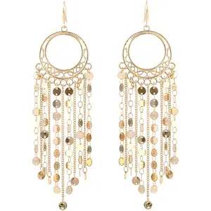 Bohemian Boho Tassel Dangle Drop Earrings for Women - Lightweight Filigree Gypsy  Chandelier Disc Charm Hoops - included  Box