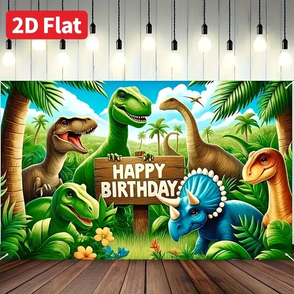 1PC Dinosaur-Themed 2D Flat Birthday Backdrop Banner, Forest Cartoon Polyester Curtain, Reusable Children's Home Party Wall Decoration Photo Background Cloth