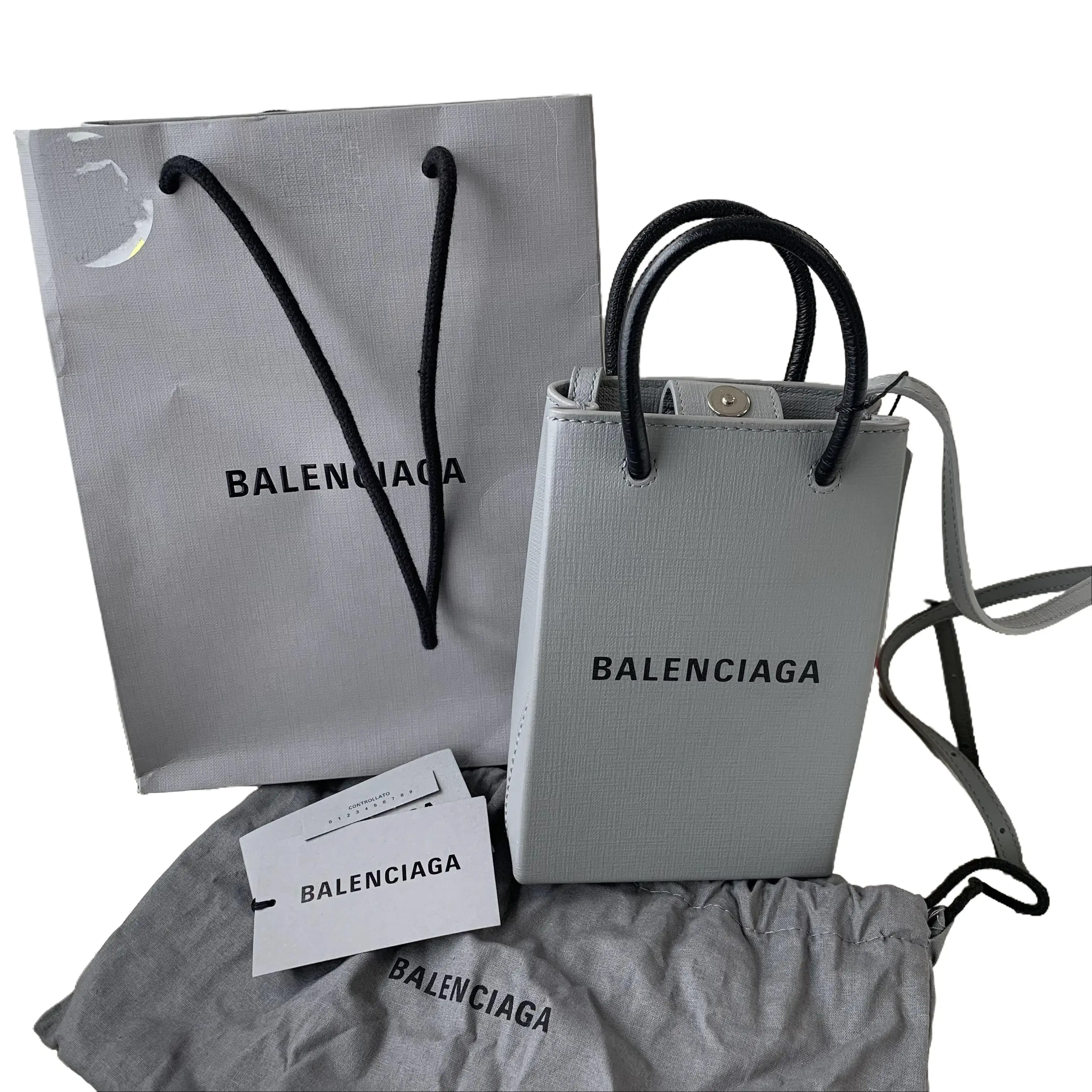 Pre-owned Balenciaga Mini Tote Bag | Gray Logo Print | Top Handle & Crossbody/YJ03316865