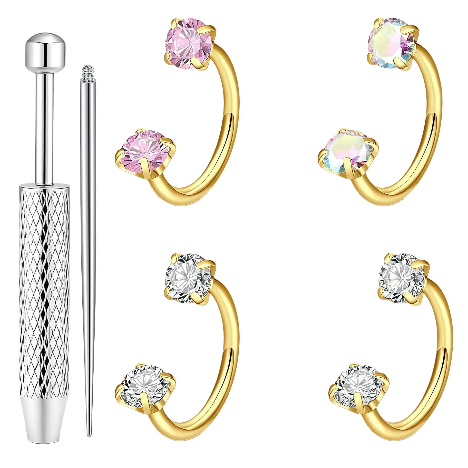 4Pcs Horseshoe Nose Ring Hypoallergenic Stainless Steel Horse Shoe Nose Rings for Women Labret Lip Cartilage Piercing Jewelry Size 8MM