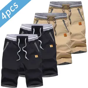 4-pack men’s cargo shorts featuring a contrasting waistband and striped panel design; versatile straight-leg summer shorts set with drawstring outdoor casual pants