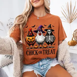 Chick or Treat Halloween Chickens COMFORT COLORS T-Shirt Chicken Lover Shirt Shirt Womans Halloween Shirt Ghost Chicken Witch Chicken Skeleton Chicken Spooky Halloween Lover Shirt Woman's Cozy Tee