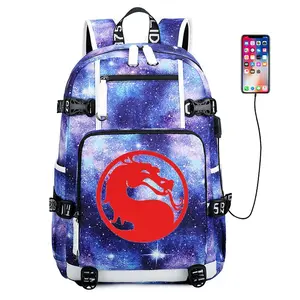 Men's Water-Resistant Oxford Backpack - Dragon Symbol Print, Galaxy/Geometric/Snake Skin Patterns, Built-In External USB Charging Port, Adjustable Side Buckles, Large Capacity Travel Laptop Backpack for Adults
