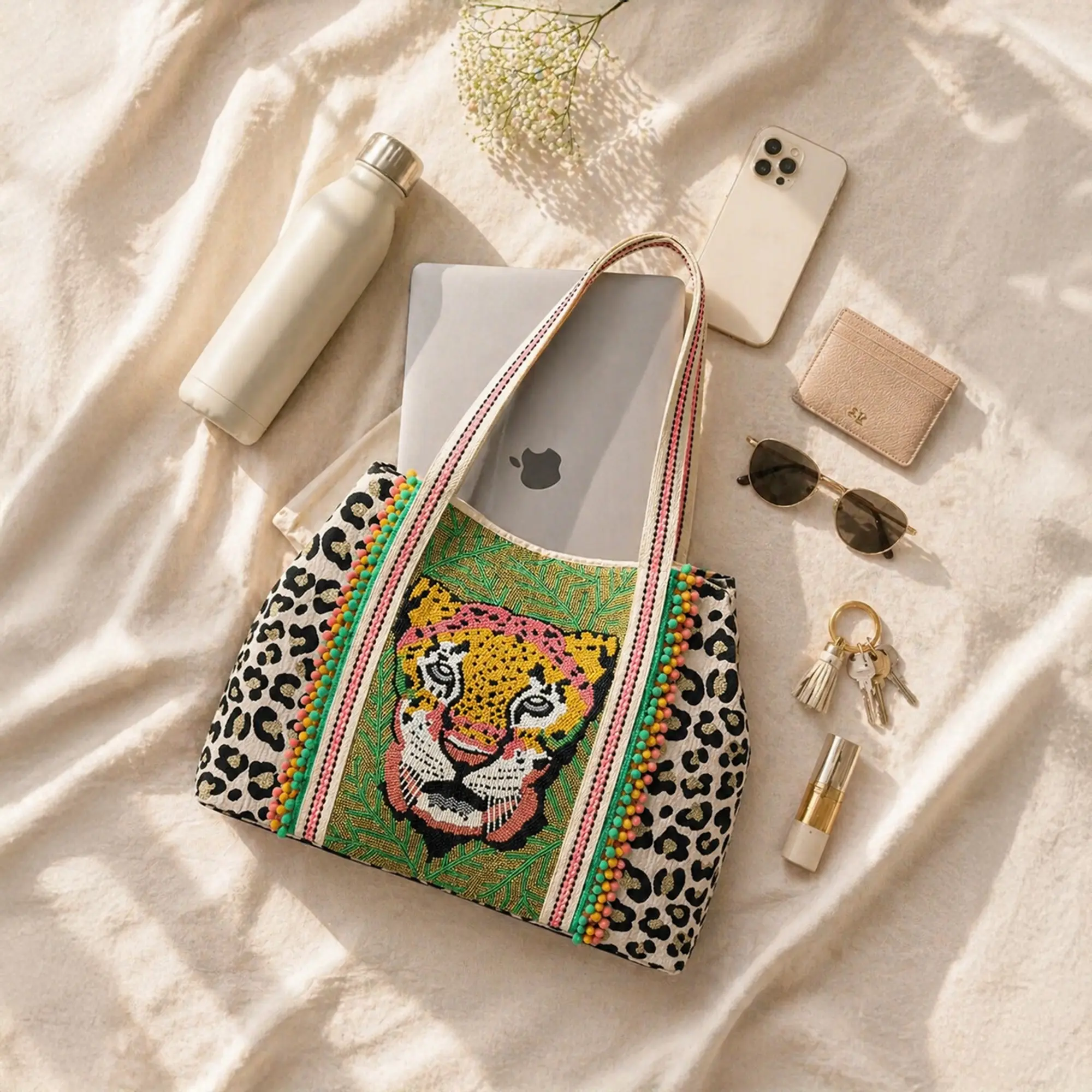Forestry Leopard Embellished Women's Tote Beach Bag - TikTok Shop