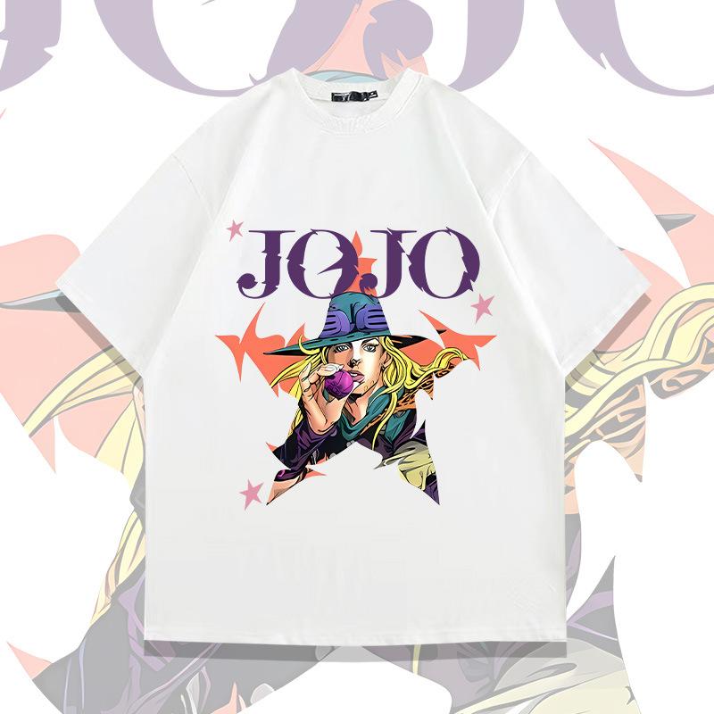 JoJo's Bizarre Adventure Steel Ball Run Gyro Zeppeli Bold Anime Graphic Menswear Tshirt - Oversized Heavyweight Durable Cotton Unisex Stylish Crew Neck Short-Sleeve Top, Big Letters Star Accents, Father's Day Gift for Classic Anime Fans
