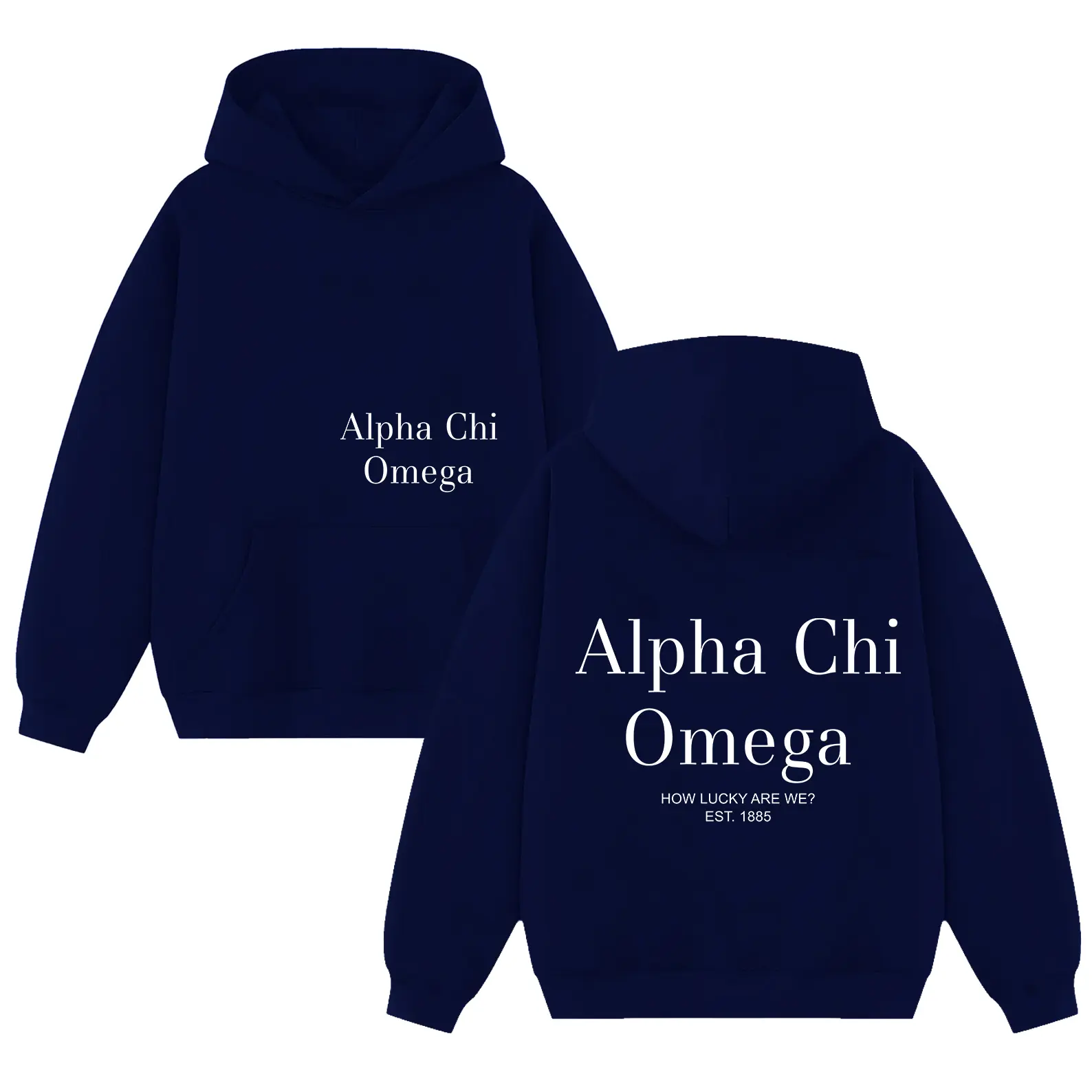 How Lucky Are We Aesthetic Greek Hooded Sweatshirt - Simple Navy Sorority Hoodie - Custom Sorority Hoodie - Preppy Stuff Mental Health Shirt - Chi Omega Hoodie - Zeta Tau Alpha - Gamma Phi Hoodie