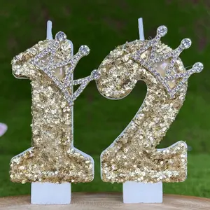 Creative Handmade Champagne Color Number Birthday Candle, Royal Crown Accessory 0-9 Cake Decoration, Suitable for Birthdays Anniversary Parties