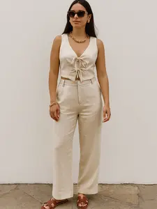 Sienna Linen Set - Beige Linen Top & Trousers for Women's Fashionable Wear