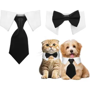 2 Pack Dog Cat Tuxedo Collar Cute Tux Puppies Dog Bowtie Cat Bow Tie Tux Collar Adjustable Formal Pet Cats Necktie for Dogs Cats Birthday Wedding Costumes