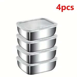 A Set Of 4 Stainless Steel Food Storage Containers with Lids, Ideal for Picnics, Meal Prep, Fridge Organization, and Kitchen Essentials, Requiring No Electricity and Safe for Food Contact, Leakproof Container, Stackable Lunch Container