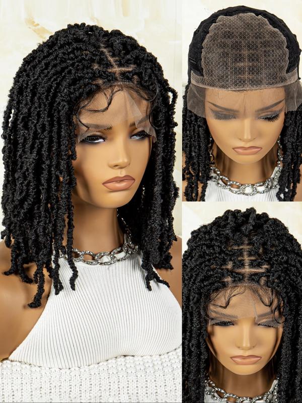 14 Inch Short Afro Dreadlock Braided Wigs for Women, Afro Curly Braided, Gorgeous Fluffy Kinky Wigs with Baby Hair Bangs, Synthetic Locs Crochet Hair for Party, Daily Use