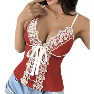 Chiquease Women's Lace Panel Knot Front Fashion Camisole Top